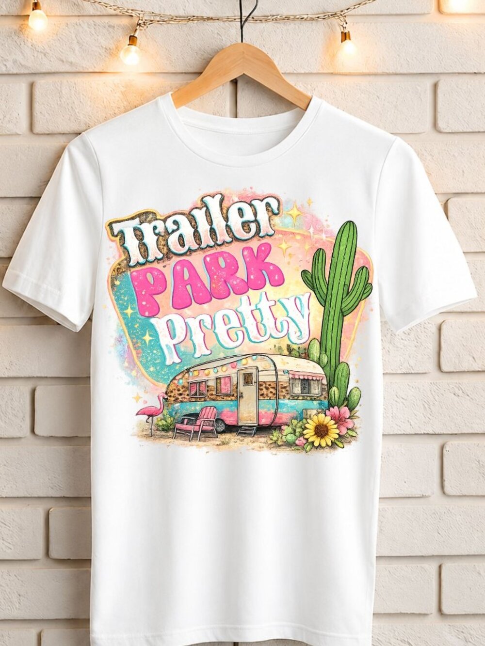 Graphic T Shirt Trailer Park Pretty Trendy Short Sleeve Tee Womens Tops White